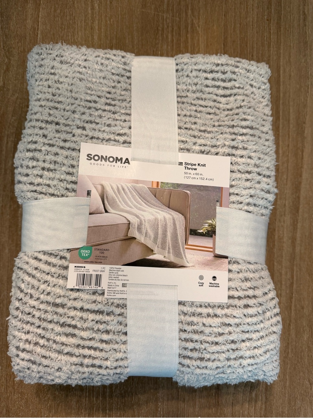 Sonoma Eyelash Knit Extra Soft Throw Blanket frost gray & ivory striped Gift